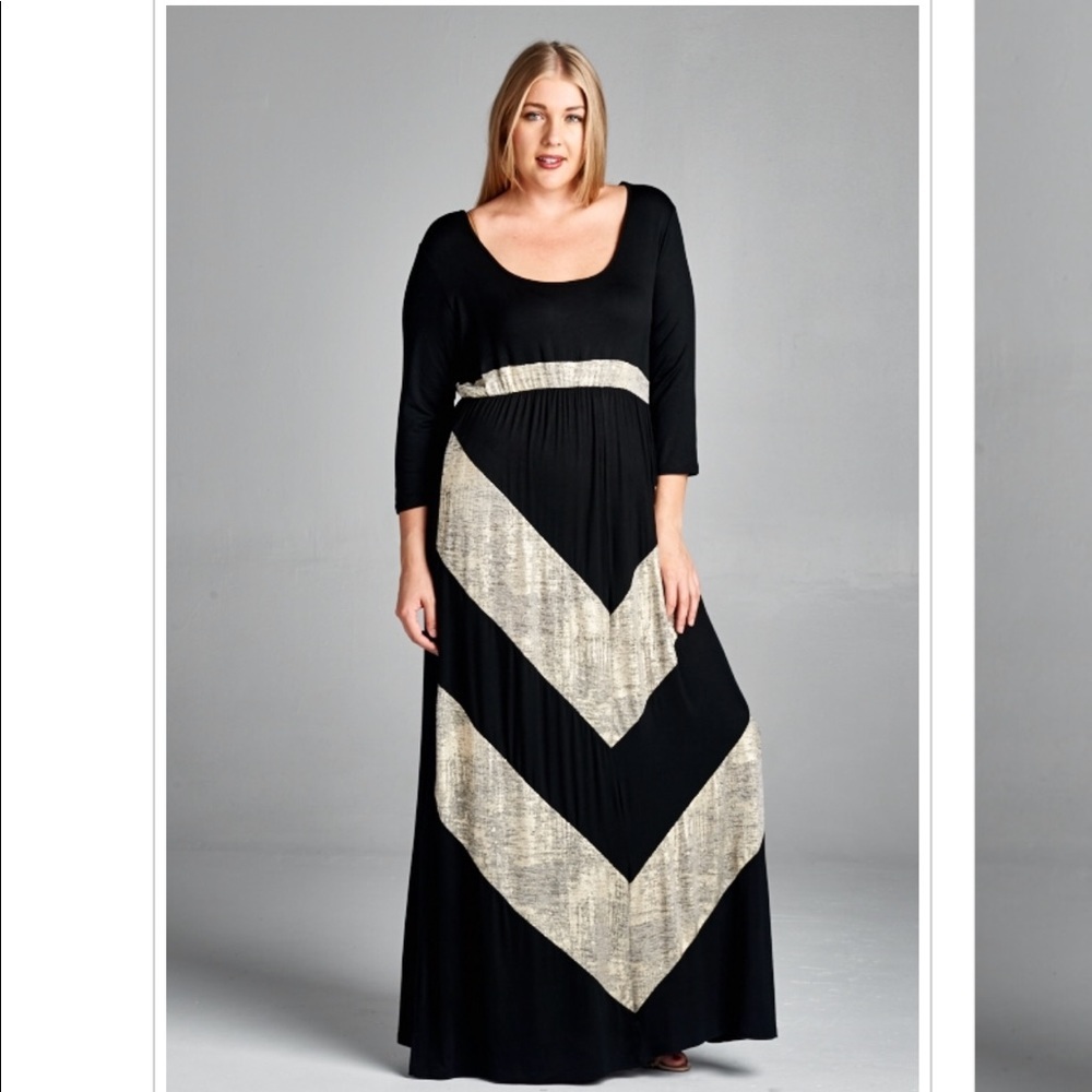 Black Gray Silver Plus Size Stretch Maxi Dress